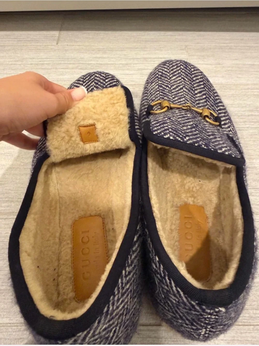 Gucci Fria Herringbone Wool Loafers